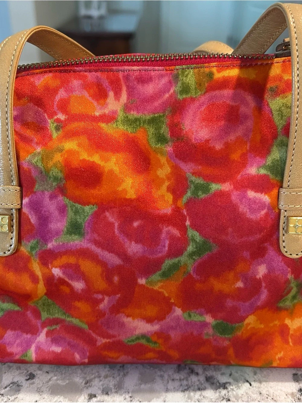 Kate Spade Floral Print Canvas Tote Bag in Red and Orange